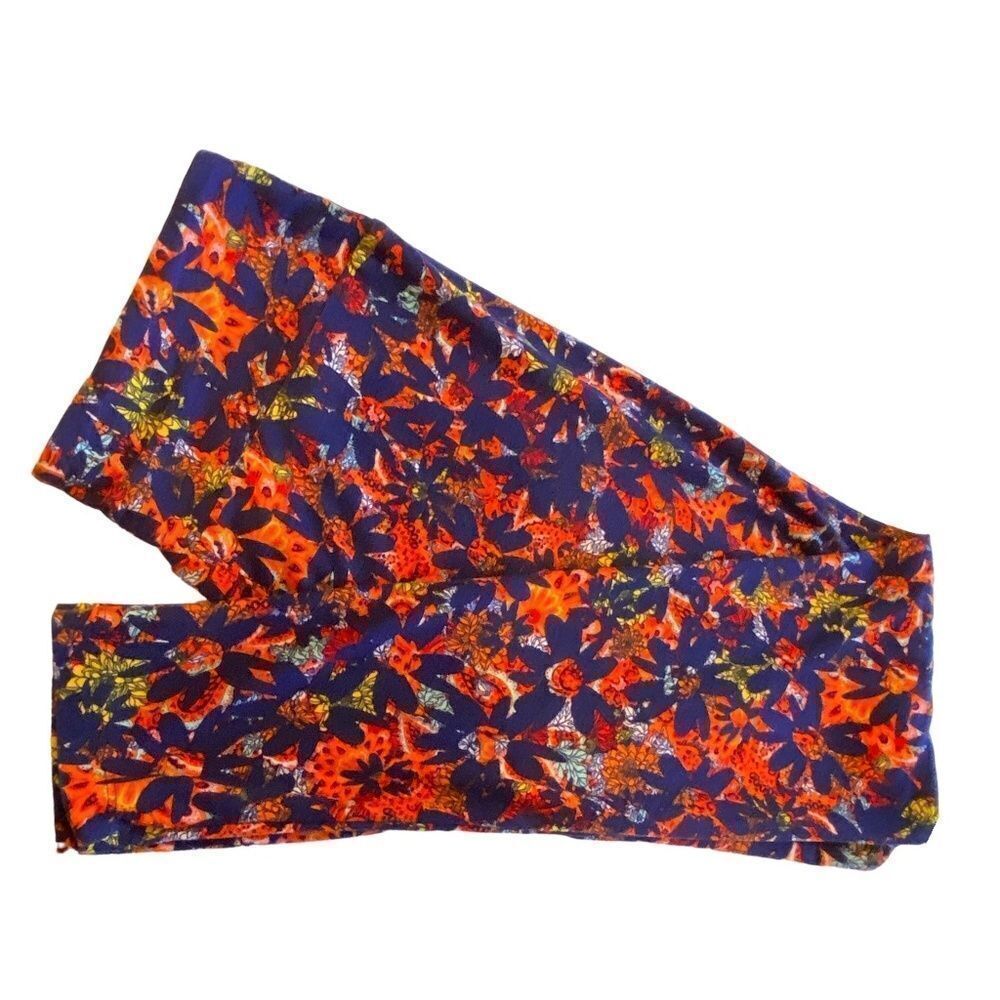 1234LuLaRoe Leggings Size OS Blue Orange Japanese Flower Print New